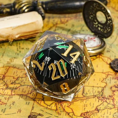 Cusdie Large D20 DND Dice 55mm with Sharp Edges, D&D 20 Sided Dice, Handmade Giant D20 for RPG, Table Games(Glow Compass) - color: Glow Compass