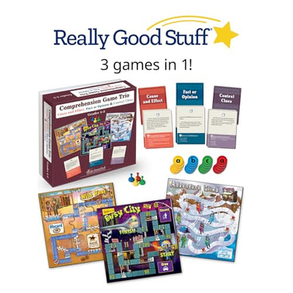 Really Good Stuff Reading Comprehension Board Game Trio, Grades 4-5 | Cause and Effect, Fact or Opinion & Context Clues, Set of 3 Games - size: Grades 4-5, style: Cause and Effect, Fact Or Opinion & Context Clues