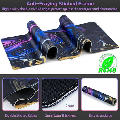 Canjoy Gaming Mouse Pad, Fluid Pattern Mouse Pad 31.5x11.8inch Large Extended Computer Mouse Mat Keyboard Full Desk Mousepad for Gaming, Office, Home - color: Blue-purple Fluid, size: 800*300mm