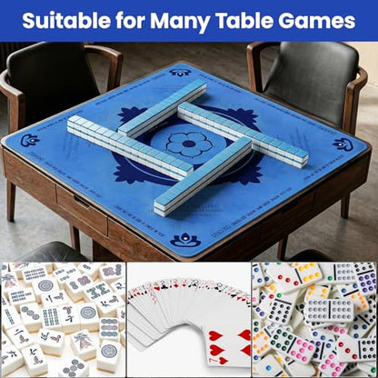 Mahjong Mat with Rules, 32.2 Inch Square Mahjong Mats for Table, Noise Reduction Mah Jong Mat, Rubber Anti-Slip Base for Board Games, Tiles Game & Dominoes Blue - color: Blue