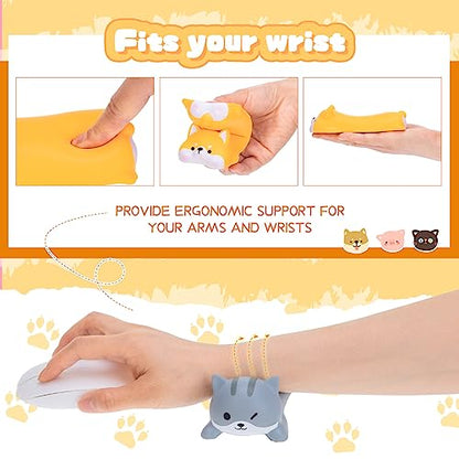 3 Pcs Cute Wrist Rest Support for Mouse Keyboard Computer Kawaii Mouse Pad Cat Pig Dog Animal Design Computer Arm Rest Cushion Mat for Laptop Desk Office Supplies