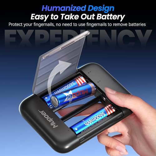 Mupoer Rechargeable AA Batteries with Box,3600mWh Lithium Batteries AA 1.5V 4 Count,Double A Battery Rechargeable,Long Lasting Lithium ion with Ultra Thin Charging Storage Box for Blink Xbox - size: Portable Charger +4AA3600mWh