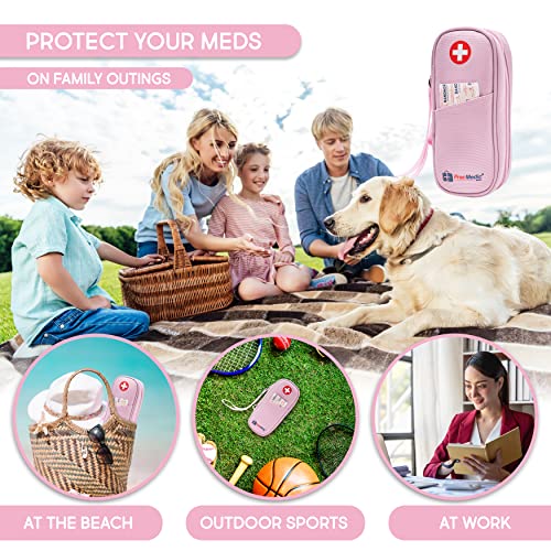 PracMedic Bags Epi Pens Carrying Case- Insulated Epipen Carry Case (Pink) | Holds 2 Epi Pens, Auvi-Q or Neffy, Inhaler & Antihistamine. Medical Case for Allergy, Asthma & Diabetes Medicines - color: Quartz Pink