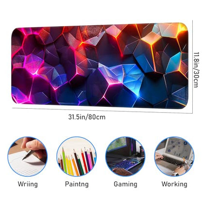 Gaming Mouse Pad, Geometric Design, Non-Slip Rubber Bottom, Stitched Edges, for Home, Office, Gaming, 31.5 x 11.8 Inch Full Desktop Large Mouse Pad for Gamers - color: geometry