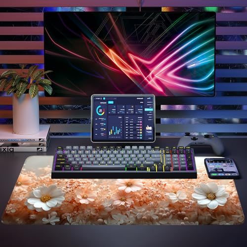 Mouse Pad, Large Anti-Slip with Stitched Edges Desk Mat Desktop Laptop Computer Desk Keyboard Mat,Table Protector Blotter Mat (Powder, 35.4" x 15.7") - color: Powder, size: 35.4" x 15.7"