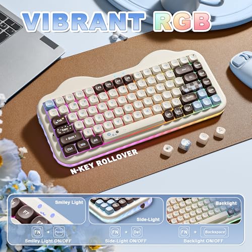 YUNZII C75 Wireless Mechanical Keyboard,75% Layout, Hot-Swappable NKRO,BT5.0/2.4G/USB-C Mode,Dye-Sub PBT MOA Keycaps,RGB Gasket Mount,Cute Cake Design for Mac/Win/Gaming (Choco, Candy Switch) - color: Choco, size: Candy Switch