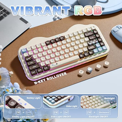 YUNZII C75 Wireless Mechanical Keyboard,75% Layout, Hot-Swappable NKRO,BT5.0/2.4G/USB-C Mode,Dye-Sub PBT MOA Keycaps,RGB Gasket Mount,Cute Cake Design for Mac/Win/Gaming (Choco, Candy Switch) - color: Choco, size: Candy Switch