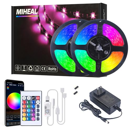 MIHEAL 5050 WiFi Smart LED Strip Light, 65.6Ft, Black PCB, Non-Waterproof | App control, works with Android & iOS, IFTTT support, Black PCB 5050 LEDs, for home TV bedroom kitchen gaming room decor - size: 65.6ft