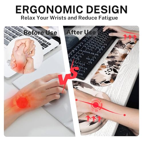 Ergonomic Mouse Pad Set with Wrist Rest, Boho Tribal | Flower Brown Non-Slip Rubber Base Wrist Cushion Support and Coasters Mousepad with Wrist Support for Computer Keyboard - color: Brown Boho Tribal Flower