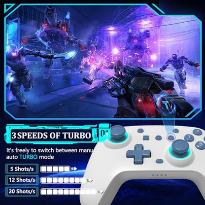 SZYUYU Switch Controller for Switch 2,Switch Pro Controller for Switch/OLED/Lite/PC with 7 Colors LED Light/3-level TURBO Adjustable,4-Speed Dual Vibration/Hall Effect Sticks/Wake Up/Gyro Axis Motion (White) - color: White