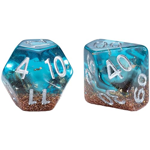 Gate Keeper Games and Dice: Inclusion Dice: Biome - Deep Sea - 7pc Set, Aquatic Blue, Sand & Conch Shell Inclusion, 7 Resin Dice for Role Playing Games