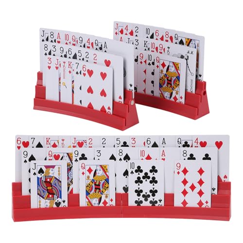 Expandable and upgradable Three-Layer Plastic Card Holder,Set of 2,Used for Card Game Card Holder Tray for Arthritis Patients -Playing Card Rack for Kids Adults Seniors,Little Hands,UNO, Poker - color: Red(2pack)