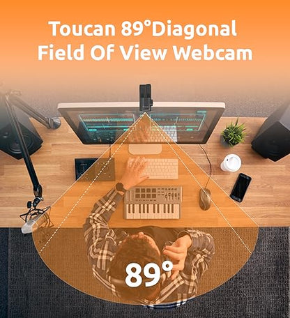 TOUCAN 1080P Webcam with Microphone,FHD Streaming Camera with 1080P/60fps,Privacy Protection Plug Play Ultra Compact Web Cam w/ 89°View for Computer/Meeting/Online Classes/Zoom/YouTube - style: W100+Webcam