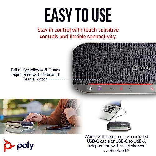 Poly Sync 20 USB-C Personal Portable Smart Speakerphone (Plantronics) – Long Battery Life – Noise/Echo Reduction -Works w/Teams (Certified), Zoom, PC, Mac, Mobile – Amazon Exclusive