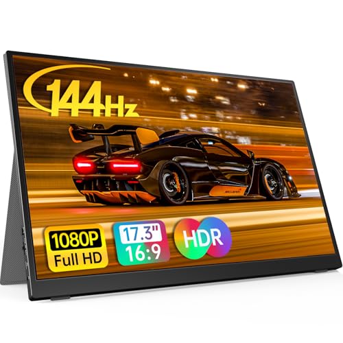 Anyuse 17.3" Portable Monitor, 1080P FHD, 144Hz, IPS HDR Screen, Travel Monitor for PC Mac Phone Xbox PS5 Switch Laptop, Smart Cover & Speakers - size: 17.3"Portable