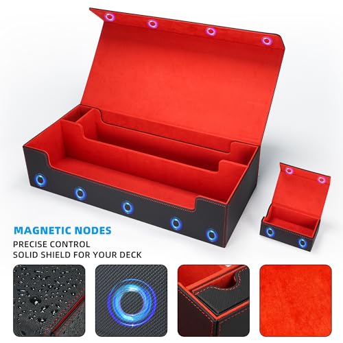 AFIING MTG Deck Box 6 In1 with MTG Playma,Premium Card Storage Box with 5 Pcs MTG Deck Box Holds 2400+ Trading Cards, Large TCG Card Deck Case for Magic Yugioh Sports Cards (Black&Red) - color: Set Black Red