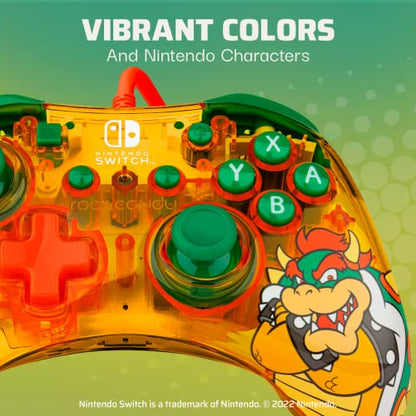 PDP Gaming Rock Candy Wired Power Nintendo Switch Pro Controller, Officially Licensed Lite/OLED Compatible Gamepad, Super Mario Brothers - Lemon Bomb Bowser (Orange/Green) - color: Lemon Bomb Bowser