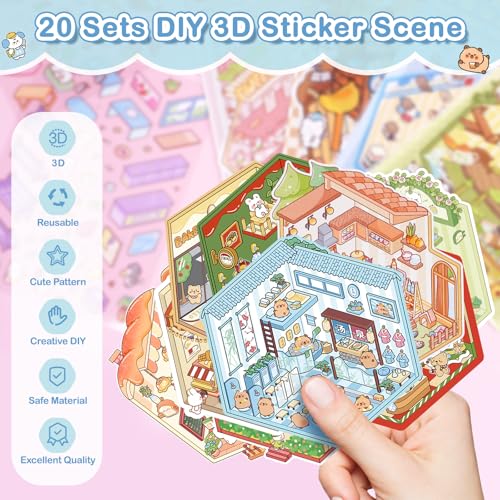 3D House Stickers,DIY Sticker Therapy for Adult Fun Cute Cartoon Stickers | Scene Make Your Own for MINI Room Scenes for MINIature Supermarket for Relief Stress Pass The Time (20 PCS) - size: 20 Pcs Regular