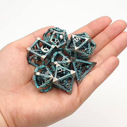 D&D Dice, Metal Polyhedral Dice Set Role Playing DND Dice for Dungeons and Dragons HNCCESG Hollow Cthulhu Dice for Table Game RPG MTG (Blue) - color: Cthulhu Blue