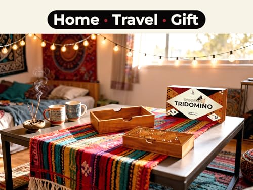 BSIRI Wooden Triangular Dominoes Set Triangle Tile Game Strategy for Adults Classic Domino and Family Board Games Night Travel Dominos Set with Storage Case for Home Table Play - color: Tridominoes