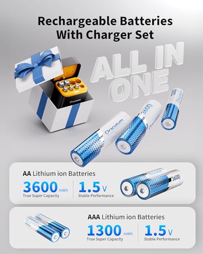 1.5V AA AAA Rechargeable Lithium Battery with Charger, 3H Fast Charge | 4×3600mWh AA & 4×1300mWh AAA Li-Ion, 2000+ Recharge Cycles, for Keyboard, Mouse, Game Controller, Toys, Flashlight, Door Lock