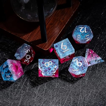 7PCS Cocktail Dice Set,Handmade Sharp Edge Dice Set D&D RPG Polyhedral Die,for Dungeons and Dragons TTRPG Games Roleplaying Games,with Gift Box.(Pink Blue) - color: Cocktail Pink Blue