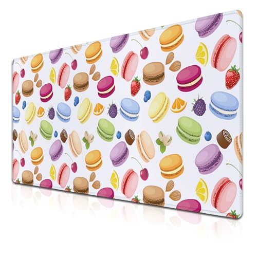 XXL Mousepad Macarons Gaming Mousepads Computer Desk Accessories for Women Keyboard Pads Ga Mouse Pad Non-Slip Rubber Base 35.4 X 15.7 for Game Office, Cake and Various Fruits - color: Macarons