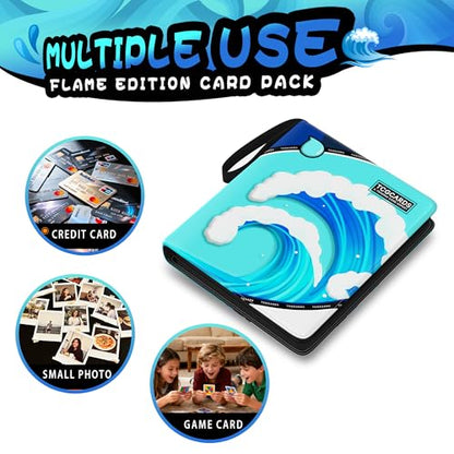 Trading Card Binder 4 Pocket,400 Pocket Card Collection Binder with 50 Removable Sleeves,PU Waterproof Top Card Book,3-Ring Zipper Collectible Trading Card Album for MTG/TCG/Card Holder Gift（Water） - color: Water, size: Small