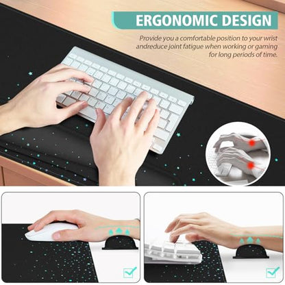 Desk Mat for Keyboard and Mouse,4in1 XXL Mousepad + Keyboard Wrist Rest+Mouse Wrist Rest+Coaster Set with Ergonomic Desk Pad for Home Office(Black Bluestar) - color: Black Bluestar