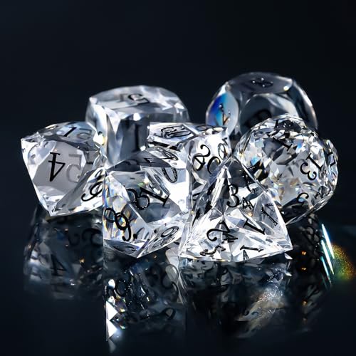 Resin DND Dice Set, 7 Pieces Handmade Sharp Edge Polyhedral Dice for Role Playing Game, Dice Accessory for D&D RPG Players and Starters d4 d6 d8 d10 d12 d20 with Gift Box (White) - color: White