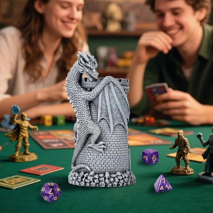 Dragon Dice Tower, Resin DND Rolling Tower, Fantasy RPG Board Game Dice Throne, Tabletop Dice Game Accessories, DND Fans Gifts, Dragon Gifts for Him Men, Set with Box (Dice Not Included)