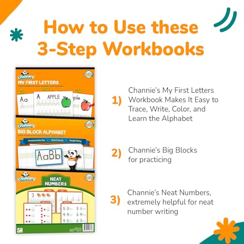 Channie's PreK Kindergarten Handwriting Visual Alphabets & Numbers Learning & Tracing Workbooks, 3 Pack - Alphabet & Numbers Preschool Workbook for Homeschool and After School - style: Handwriting Visual Alphabets & Numbers Learning & Tracing workbooks