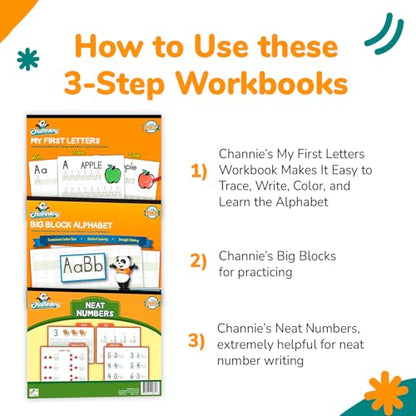 Channie's PreK Kindergarten Handwriting Visual Alphabets & Numbers Learning & Tracing Workbooks, 3 Pack - Alphabet & Numbers Preschool Workbook for Homeschool and After School - style: Handwriting Visual Alphabets & Numbers Learning & Tracing workbooks