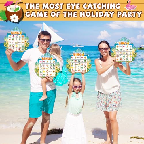 39Pcs Hawaiian Bingo Game for Adults Kids 24 Players Tropical Summer Palm Leaves Bingo Game Cards with Reward Stickers for Family Friend Student Large Group Activities Luau Theme Party Supplies Favors - style: Hawaiian