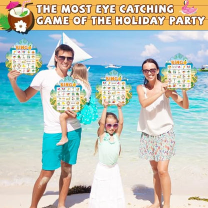 39Pcs Hawaiian Bingo Game for Adults Kids 24 Players Tropical Summer Palm Leaves Bingo Game Cards with Reward Stickers for Family Friend Student Large Group Activities Luau Theme Party Supplies Favors - style: Hawaiian