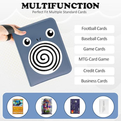 4 Pockets Trading Card Binder, 400 Card Holders with 50 Removable Sleeves, Portable Card Binder Album with zipper, Card holder Book for Game, Sport Collection (Hazy blue) - color: Hazy blue