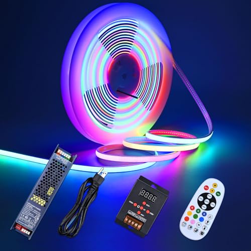 GOMING 24V 32.8ft WS2811 RGB Neon COB LED Strip Addressable IP67 Waterproof | 10M Neon Rope Light with Controller and 24V 200W Power Supply 576LEDs/M 16W/M Flexible Self-Adhesive LED Tape for Home Decor - color: WS2811 LED KIT