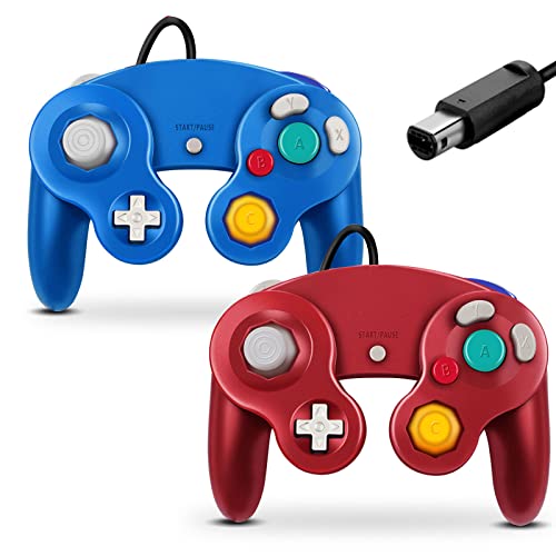 FIOTOK Gamecube Controller, Classic Wired Controller for Wii & Gamecube | Red & Blue-2pack - color: Red & Blue