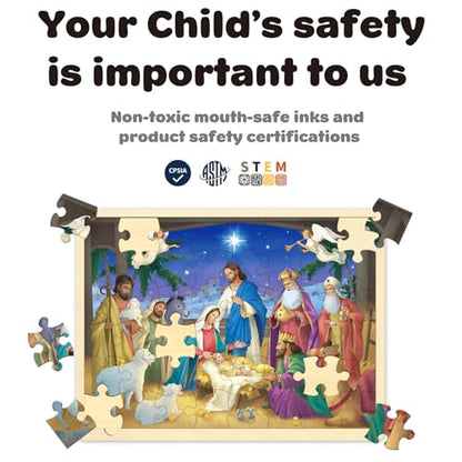 Wooden Nativity Puzzle, 48 Piece Puzzles for Kids Ages 3-5, Nativity Set Christmas Puzzle for Kids Ages 4-8 - style: 48 Piece