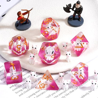 DND Resin Cat Dice Set, D&D Polyhedral Dice for Dungeons and Dragons RPG, MTG Role Playing Games D and D Dice 7pcs-Set D20 D12 D10 D8 D6 D4 - color: Cat