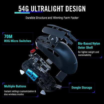 ASUS ROG Harpe Ace Aim Lab Wireless Esports Gaming Mouse – Aim Lab Settings Optimizer, Pro-Tested, Right-Handed, 54g Lightweight, Tri-Mode Connectivity, 36K DPI, 90Hr Battery, PC/Mac Support - Black - color: Black, style: Harpe Ace Aim Lab