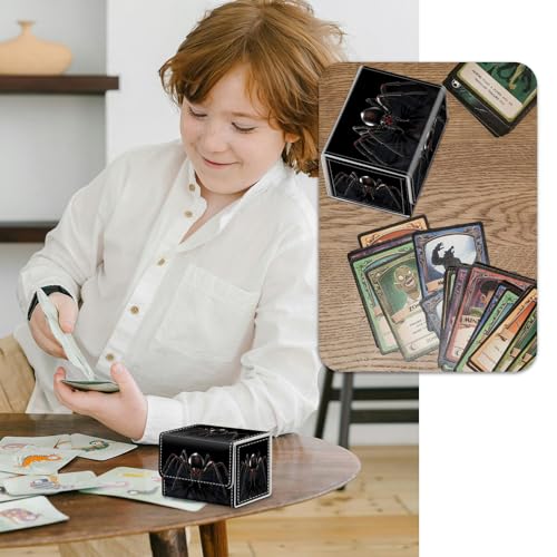 Strong Magnet Card Case Deck Box Mtg Card Box Playing Card Box Magic Deck Box Tcg Up to 200 Cards Creative Pattern Trading Card Storage Box for Collectible Card Games, Menacing Black Spider - color: Menacing Black Spider