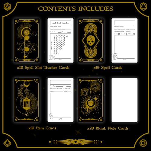 Citadel Black Tabletop RPG Accessory Card Set of 50 Cards – D&D, Gold Foil - Spell Slot Tracker, Item, Spell, Blank Note Cards, for Dungeons and Dragons 5th Edition & Other Tabletop Games