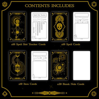 Citadel Black Tabletop RPG Accessory Card Set of 50 Cards – D&D, Gold Foil - Spell Slot Tracker, Item, Spell, Blank Note Cards, for Dungeons and Dragons 5th Edition & Other Tabletop Games