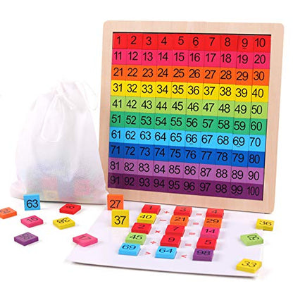 Wooden Montessori Math Counting Hundred Board Toys | 1-100 Consecutive Numbers Learning & Educational Game Toy for Kids Toddlers 3 year old with Storage Bag