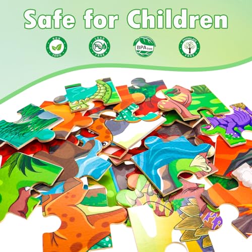 Puzzles for Kids Ages 4-6, 4 x 24 PCs Dinosaur Wooden Puzzles | Dinosaur Puzzles for Toddlers & Kids Ages 3-5, Preschool Educational Puzzles Toys, Birthday Gifts Set for Boys & Girls - color: Dinosaur