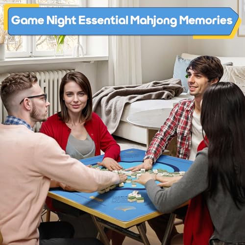Mahjong Mat & Mah Jongg Mat for Table - Waterproof & Silent, 3mm Thick Non-Slip Game Pad with Unique Designs, Carry Bag & Gift Tube - Premium Mahjongg Accessories（31.5" x 31.5"） Blue - color: Blue
