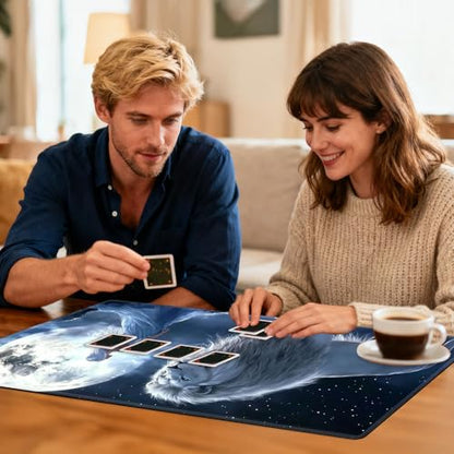 for MTG Playmat TCG Card Game Mat with Stitched Edges,Board Game Mats Non-Slip Waterproof Rubber Base 24 x 14 inch for CCG RPG DTCG Trading Card,Moonlight Lion Princess - color: Moonlight Lion Princess
