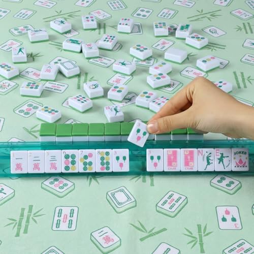 Cuffbow Dinkball-Themed Engraved American Mahjong Tile Set 160 Quality White Tiles (1.2 Inch, Tiles Only) Mini American Mahjong Game Set for Ideal Gifts, No Additional Accessories(Green) - color: Green, style: Dinkball