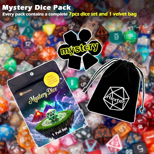 Haxtec Mystery DND Dice Set, 7 Pcs Random Resin Polyhedral RPG Dice | Role Playing Games Dice with Velvet Bag, Compatible with Dungeons and Dragons, Dice Blind Box, TTRPG Gifts - color: Colorful